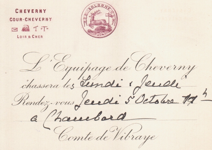 Cheverny - Archives du Château de Montpoupon - Don à la Société de Vènerie